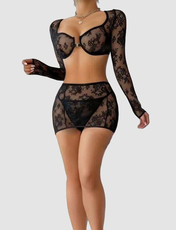 Arias Closet Siyah Transparan Fantezi Etekli Bolero Takım