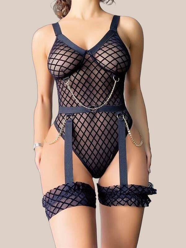 Arias Closet Siyah File Görünümlü Jartiyerli Body Takım