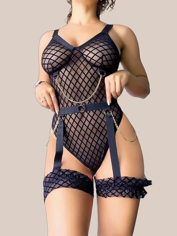 Arias Closet Siyah File Görünümlü Jartiyerli Body Takım