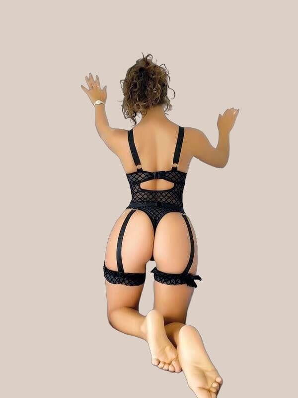 Arias Closet Siyah File Görünümlü Jartiyerli Body Takım