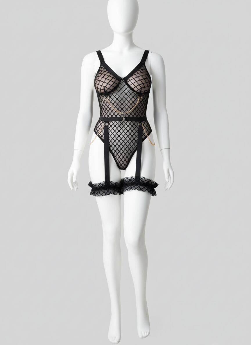 Arias Closet Siyah File Görünümlü Jartiyerli Body Takım