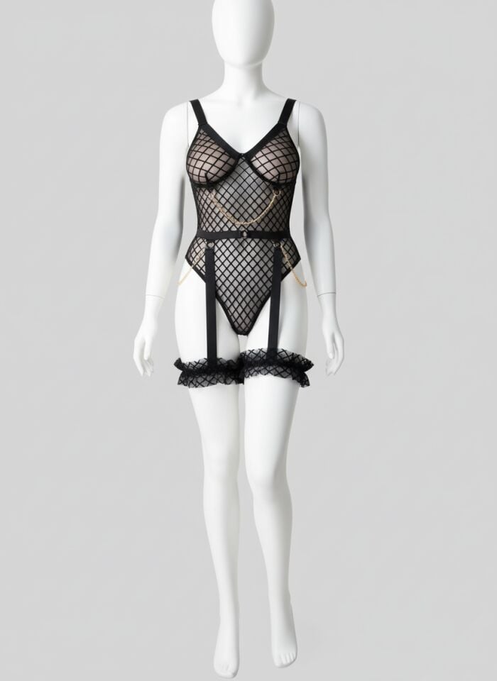 Arias Closet Siyah File Görünümlü Jartiyerli Body Takım