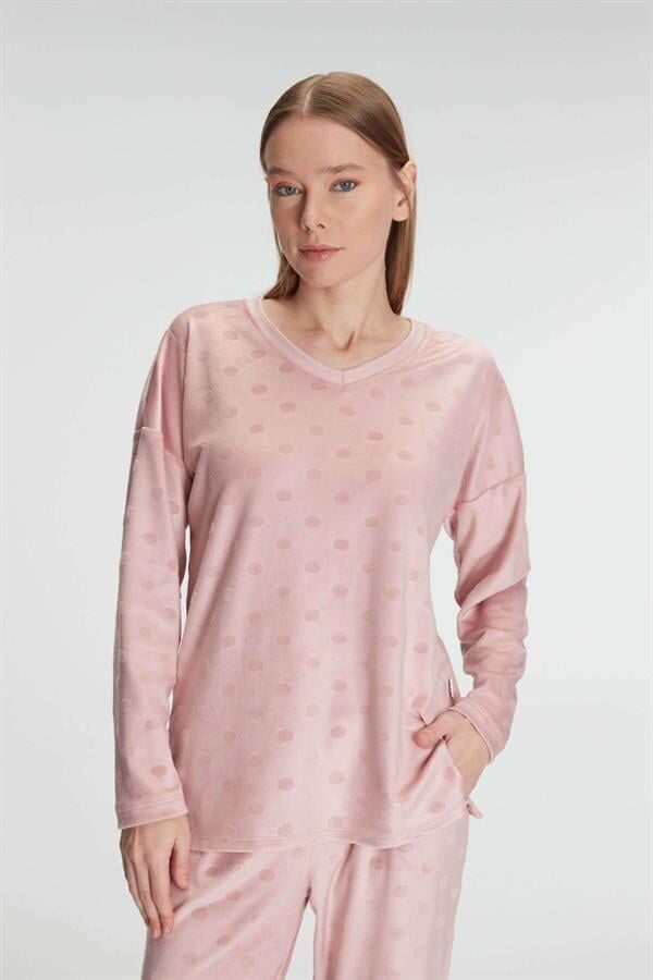 Arias Closet Uzun Kol V Yaka Sweatshirt ve Pantolon Takım Pijama Takımı