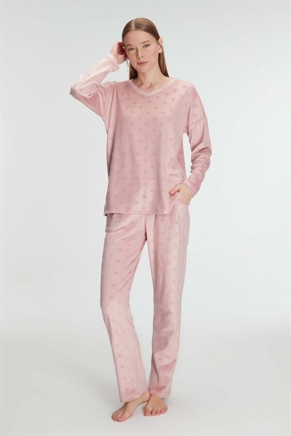 Arias Closet Uzun Kol V Yaka Sweatshirt ve Pantolon Takım Pijama Takımı