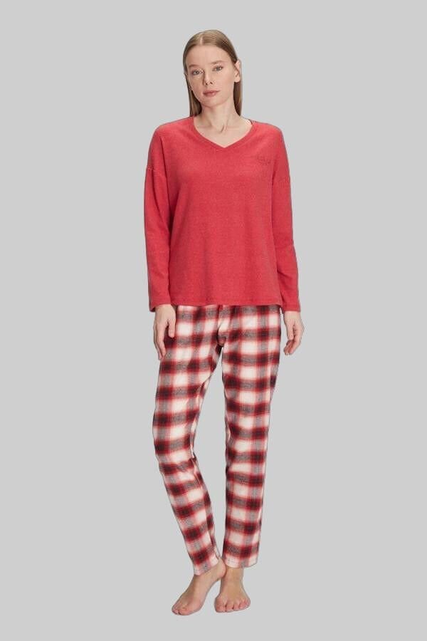Arias Closet Pamuklu Kışlık Kare Desenli Uzun Kol Pijama Takımı