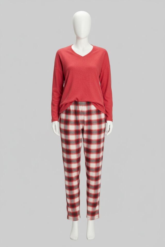 Arias Closet Pamuklu Kışlık Kare Desenli Uzun Kol Pijama Takımı