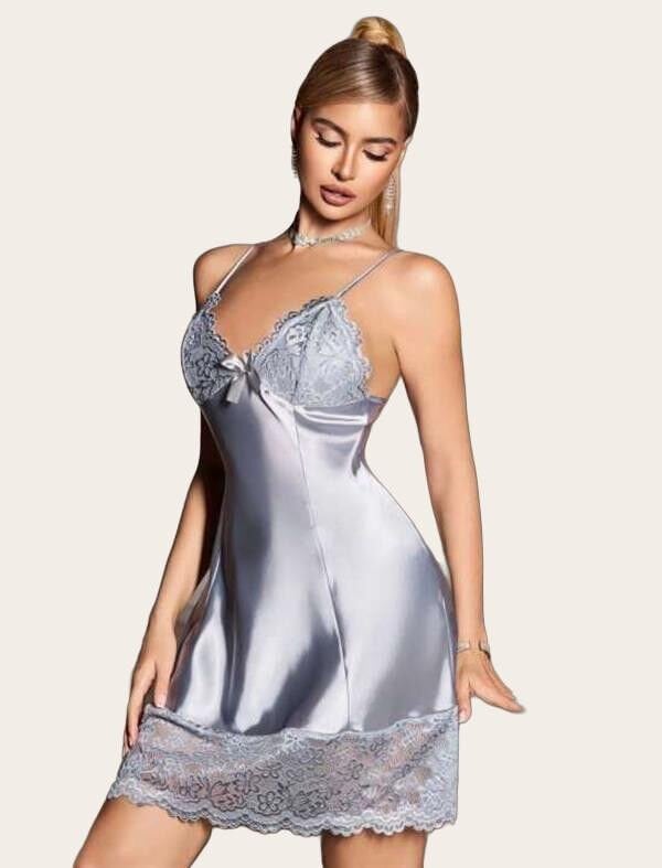 Arias Closet Vizon Dantel Detaylı İnce Askılı Saten Kısa Fantezi Gecelik