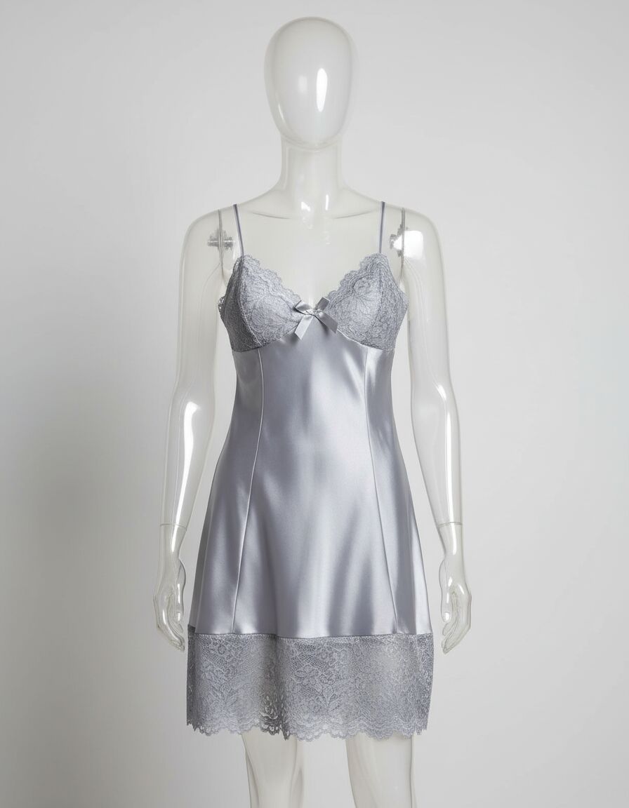 Arias Closet Vizon Dantel Detaylı İnce Askılı Saten Kısa Fantezi Gecelik