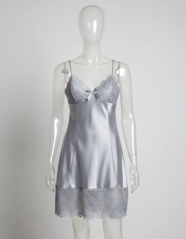 Arias Closet Vizon Dantel Detaylı İnce Askılı Saten Kısa Fantezi Gecelik