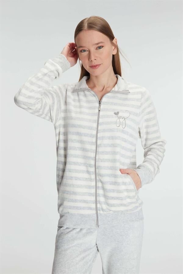 Arias Closet Pamuklu Uzun Kollu Fermuarlı Sweatshirt ve Pantolon Takım Pijama Takımı