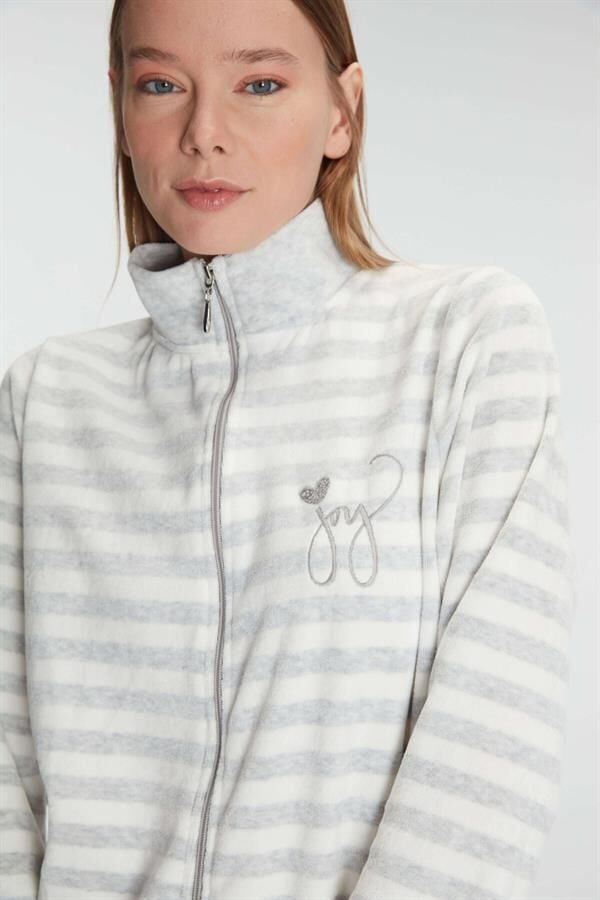 Arias Closet Pamuklu Uzun Kollu Fermuarlı Sweatshirt ve Pantolon Takım Pijama Takımı