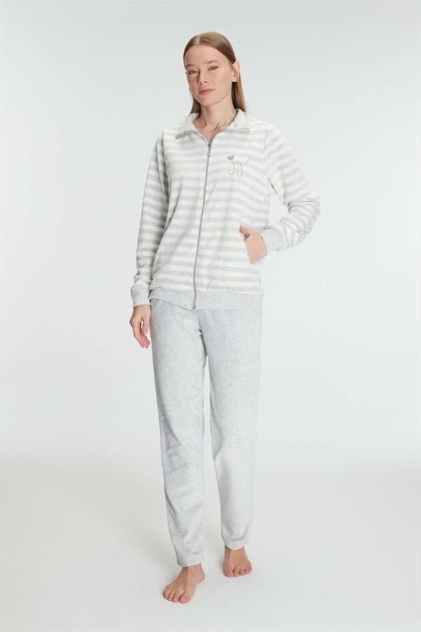 Arias Closet Pamuklu Uzun Kollu Fermuarlı Sweatshirt ve Pantolon Takım Pijama Takımı