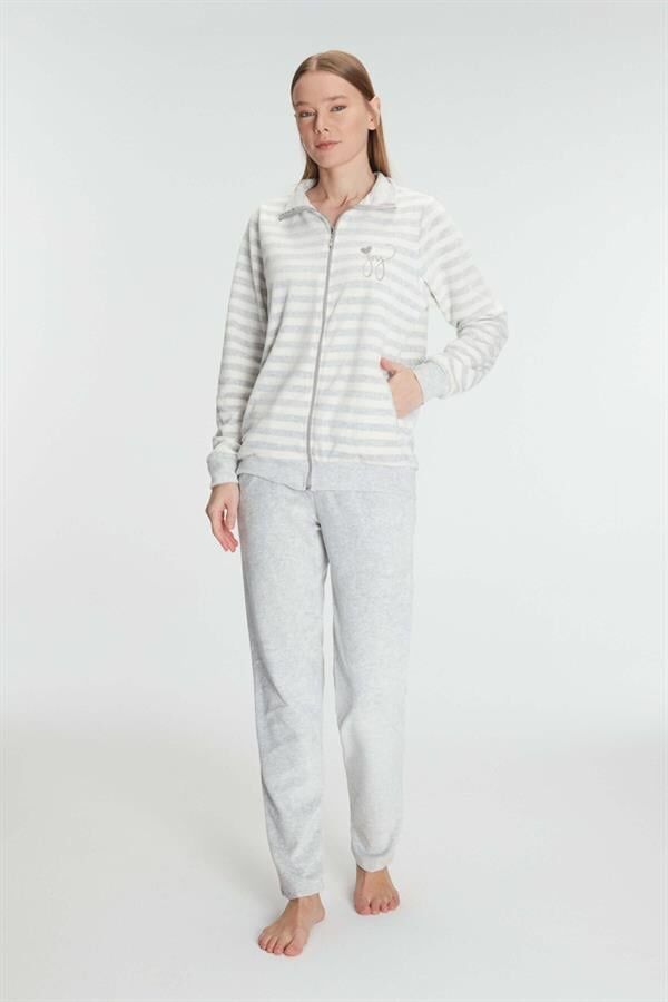 Arias Closet Pamuklu Uzun Kollu Fermuarlı Sweatshirt ve Pantolon Takım Pijama Takımı