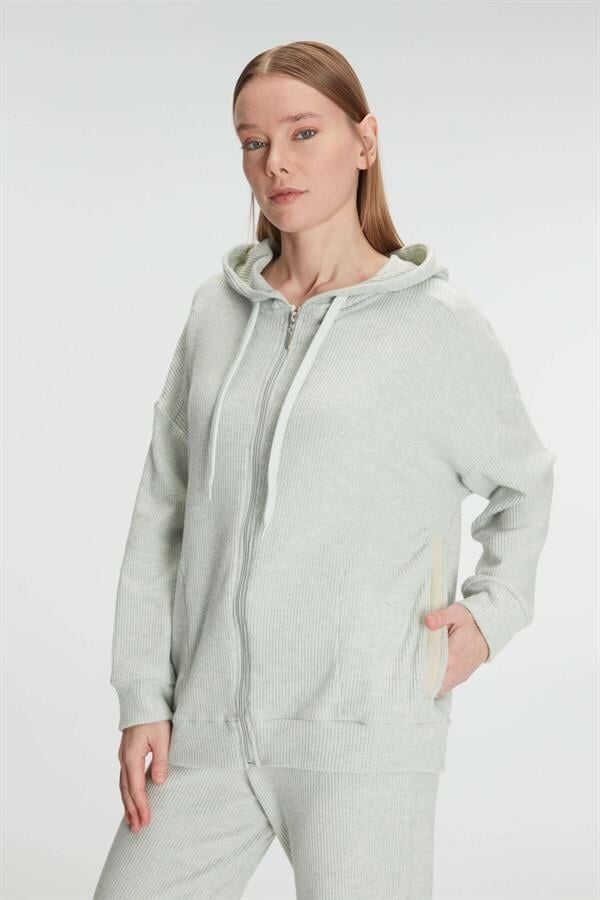 Arias Closet Pamuklu Homesuit Kapüşonlu Fermuarlı Ev Giyim Pijama Takımı