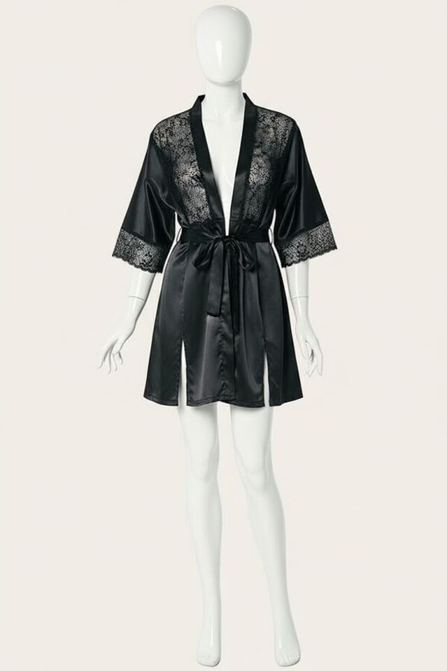 Fantezi Dantel Detaylı Saten Gecelik