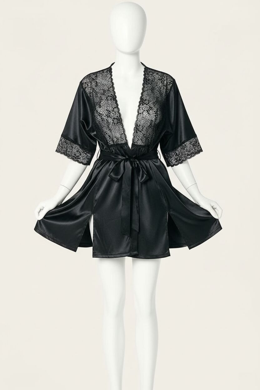 Fantezi Dantel Detaylı Saten Gecelik