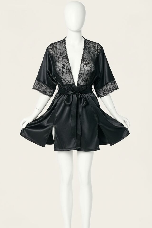 Fantezi Dantel Detaylı Saten Gecelik