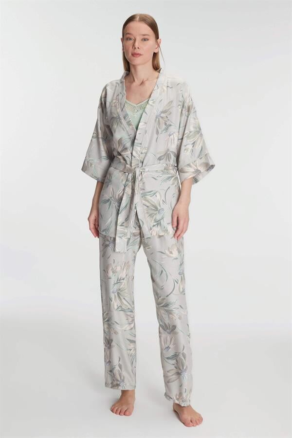 Arias Closet Sabahlık Atlet ve Pantolon Takım Pamuklu Pijama Set
