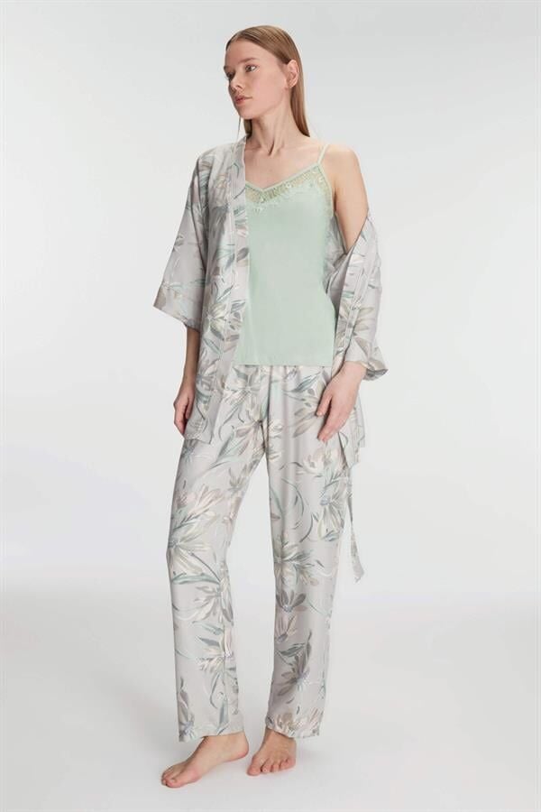 Arias Closet Sabahlık Atlet ve Pantolon Takım Pamuklu Pijama Set