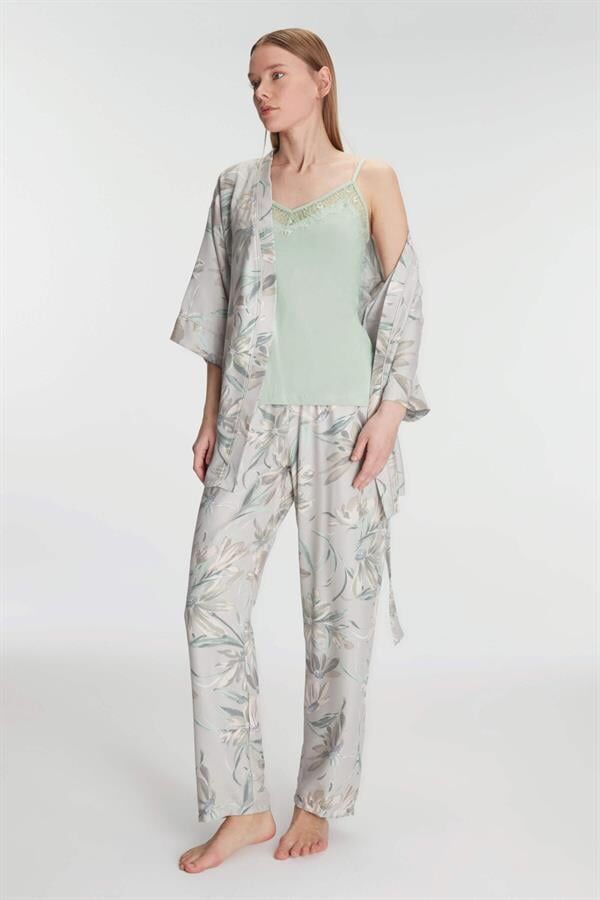 Arias Closet Sabahlık Atlet ve Pantolon Takım Pamuklu Pijama Set
