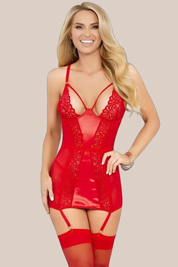 Arias Closet Kırmızı Dantel İşlemeli Fantezi Arkası İp Detaylı Jartiyer Takımı