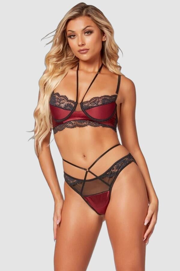 Arias Closet Bordo Dantel İşlemeli Fantezi Sütyen Külot Takımı