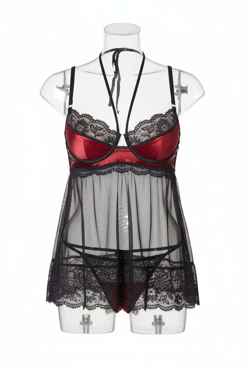 Arias Closet Bordo Dantel İşlemeli Fantezi Gecelik