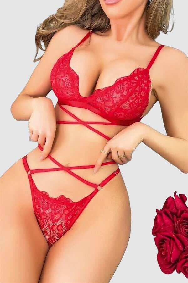 Arias Closet Kırmızı Bel Detaylı Fantezi Sütyen Külot Takımı