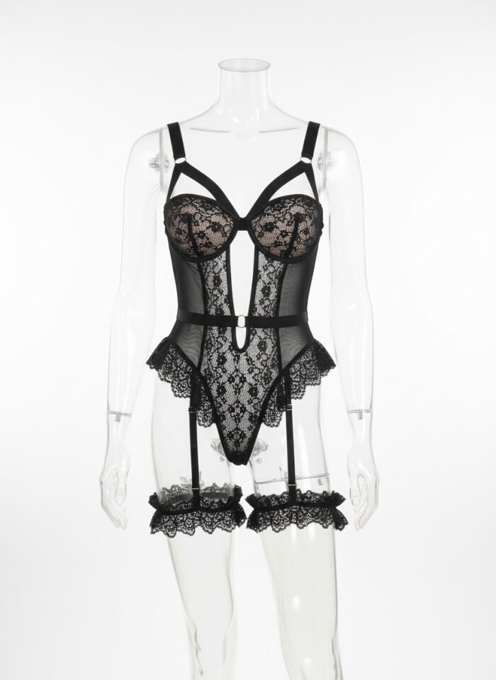 Arias Closet Özel Tasarım Siyah Dantelli Fantezi Jartiyer Takımı