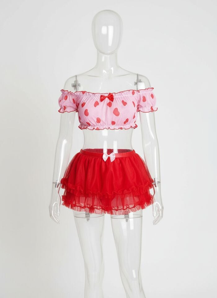 Arias Closet Kalp Desenli Fantezi Kırmızı Gecelik