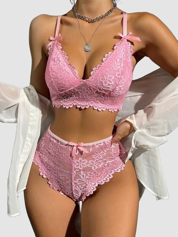Arias Closet Pembe Dantelli Fantezi Bralet Sütyen Takımı