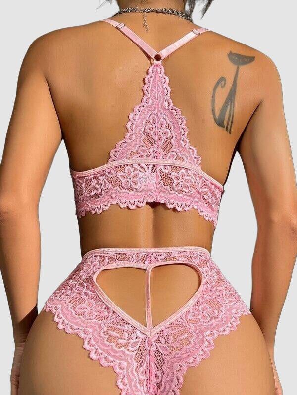 Pembe Dantelli Fantezi Bralet Sütyen Takımı