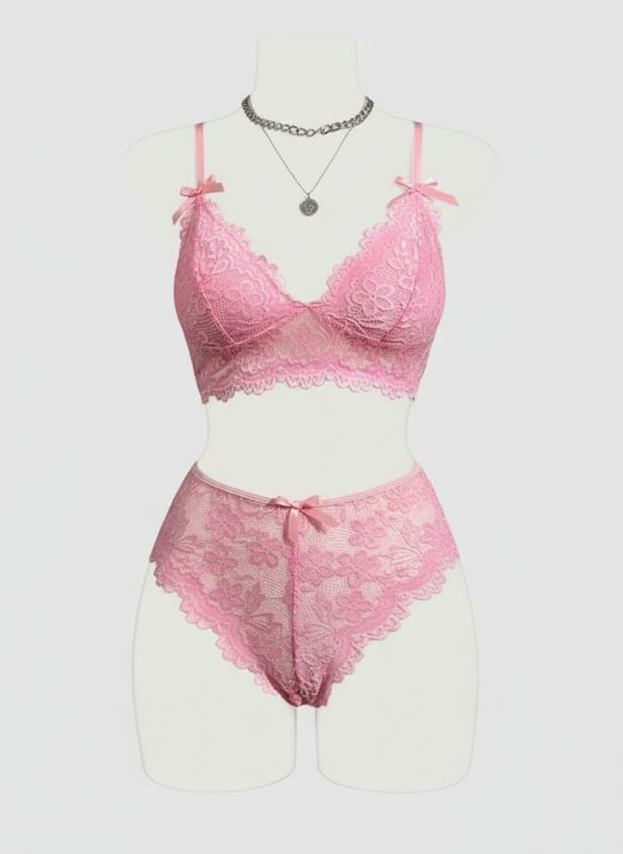 Arias Closet Pembe Dantelli Fantezi Bralet Sütyen Takımı