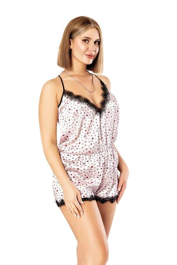 Arias Closet Öpücük Desenli Dantel İşlemeli Fantezi Saten Babydoll Gecelik