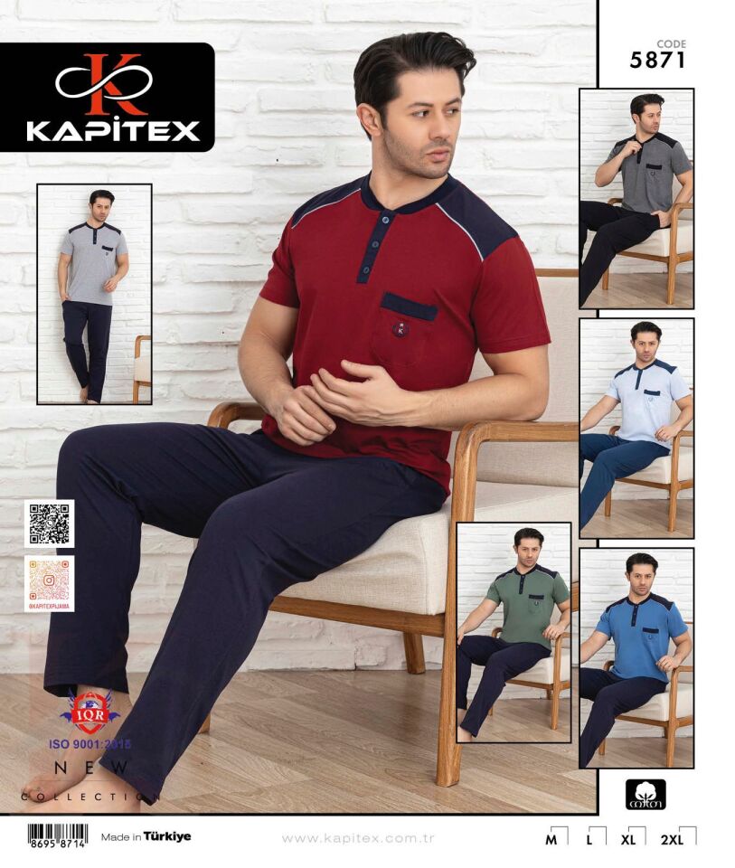 Kapitex 5871 Erkek Kısa Kol Pijama Takım 4'lü