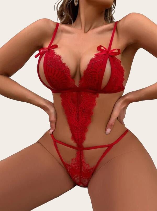 Arias Closet Fiyonklu Dantelli Kırmızı Fantezi Body