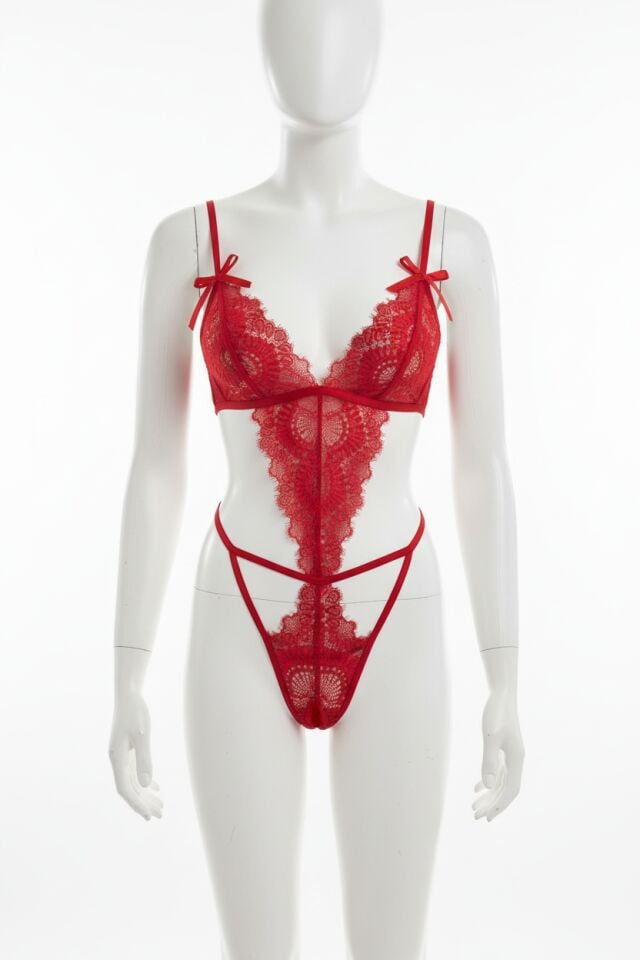 Arias Closet Fiyonklu Dantelli Kırmızı Fantezi Body