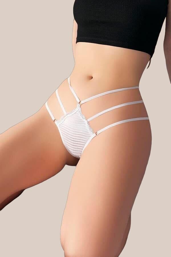 Arias Closet Beyaz Yanları İp Detaylı Fantezi Tanga String