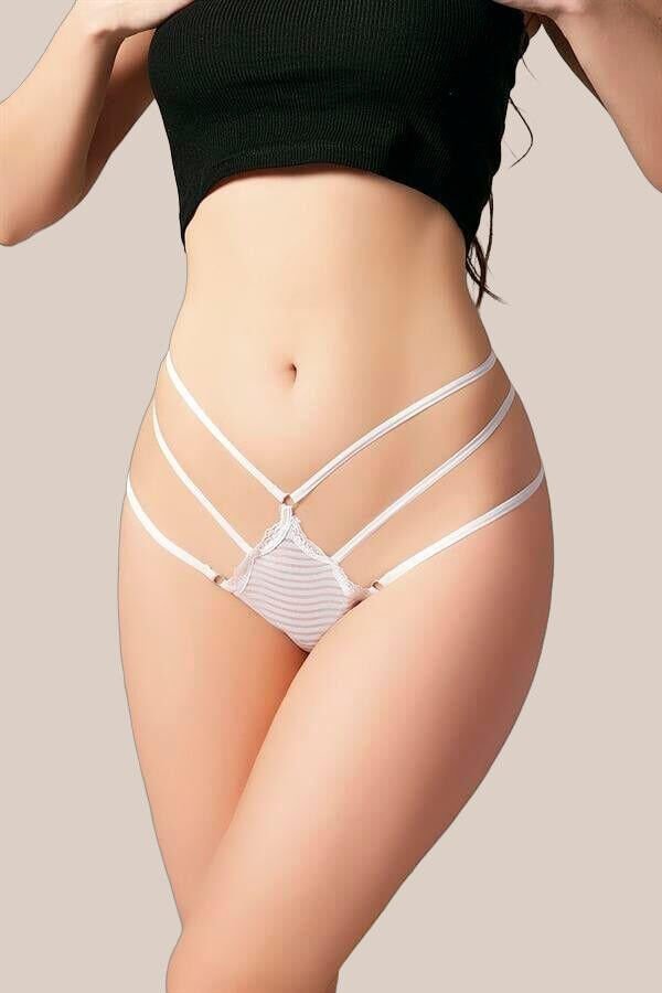 Arias Closet Beyaz Yanları İp Detaylı Fantezi Tanga String