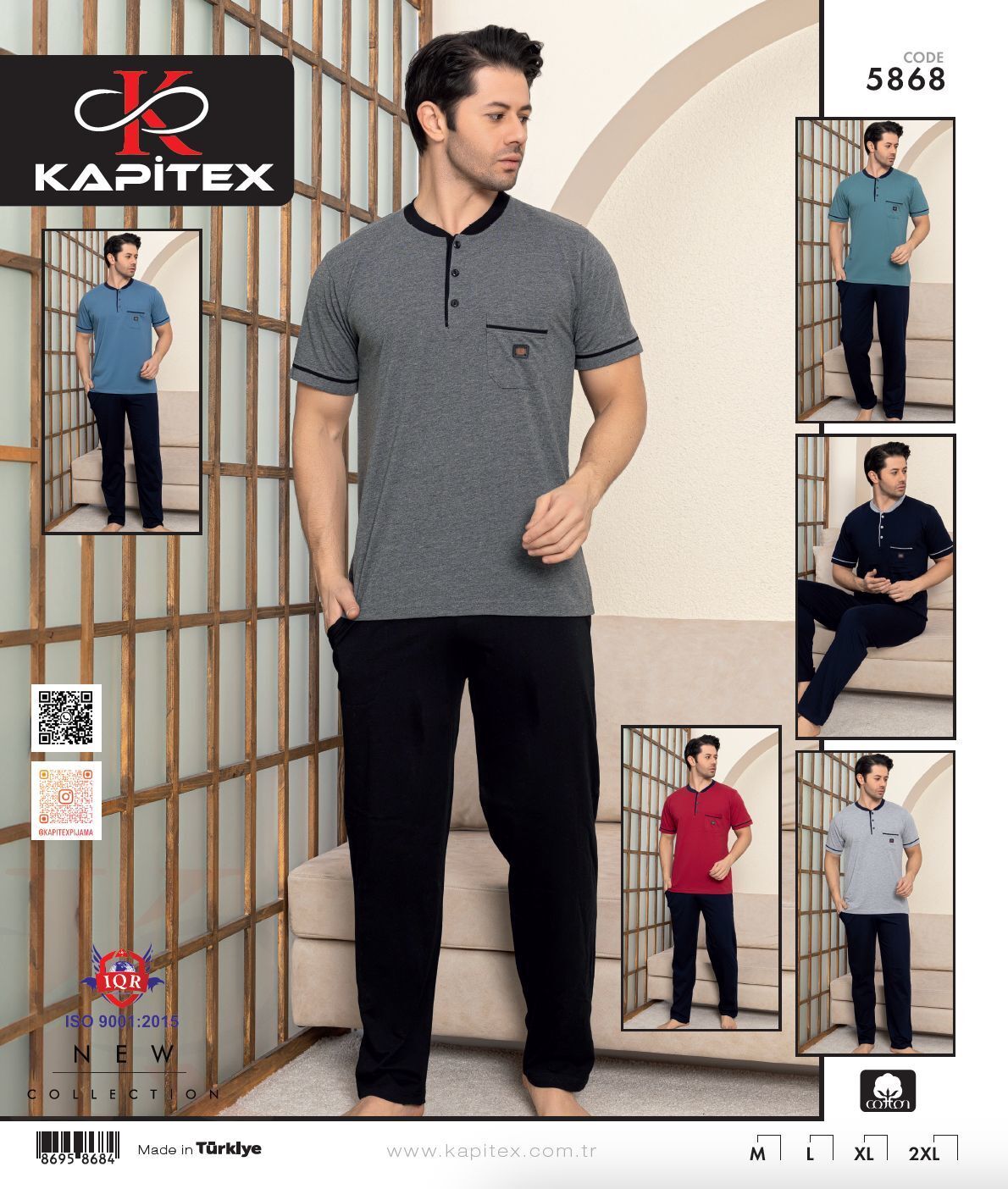 Kapitex 5868 Erkek Kısa Kol Pijama Takım 4'lü