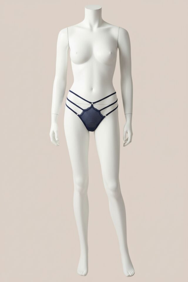 Lacivert Yanları İp Detaylı Fantezi Tanga String