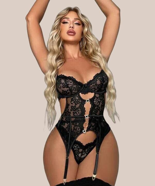 Arias Closet Kalp Aksesuarlı Dantelli Fantezi Siyah Jartiyer Takım