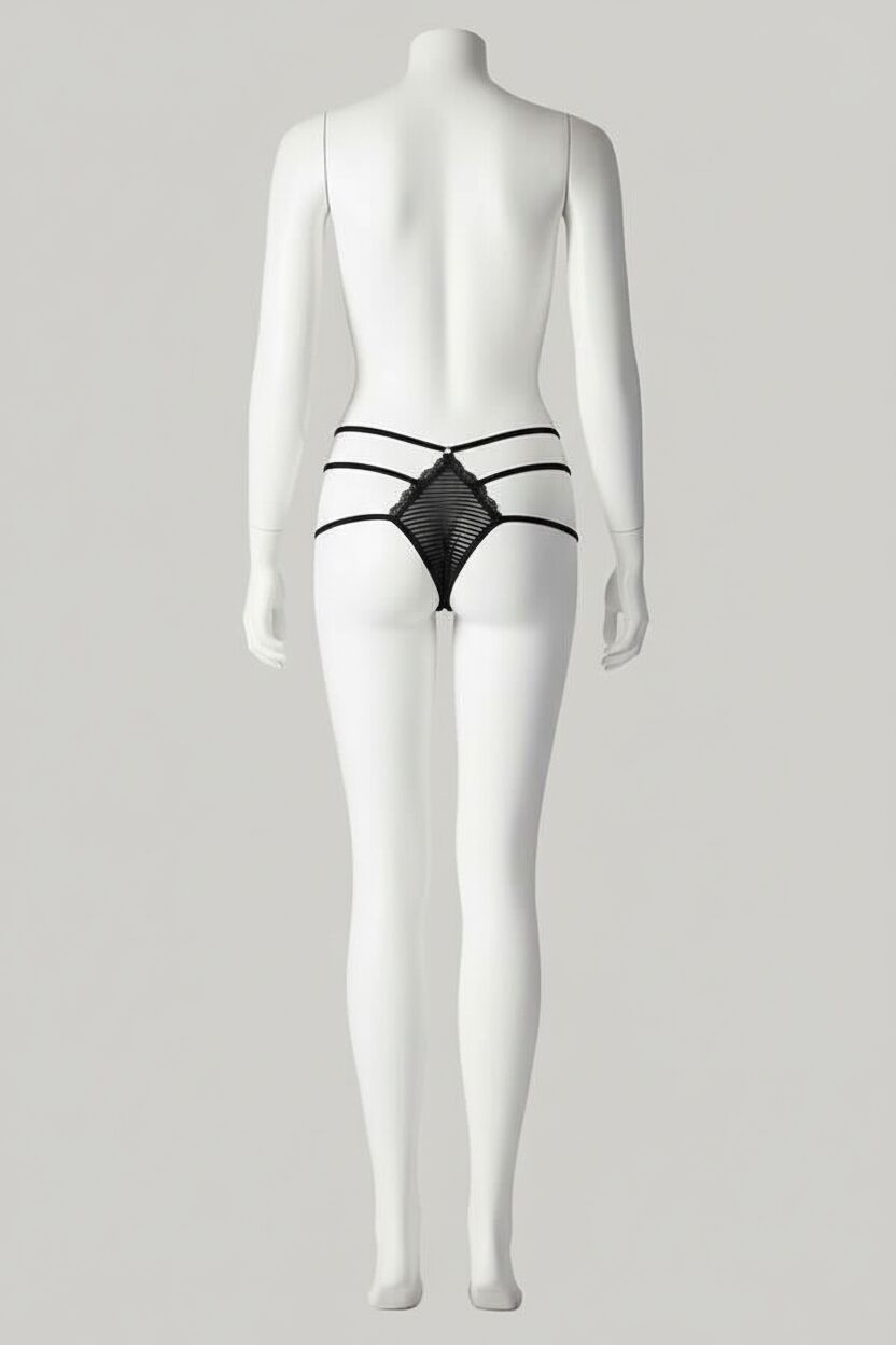 Siyah Yanları İp Detaylı Fantezi Tanga String