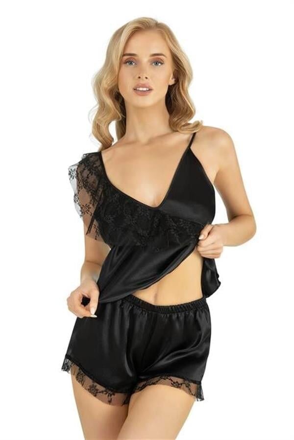 Arias Closet Siyah Saten Şort Takımı 9205