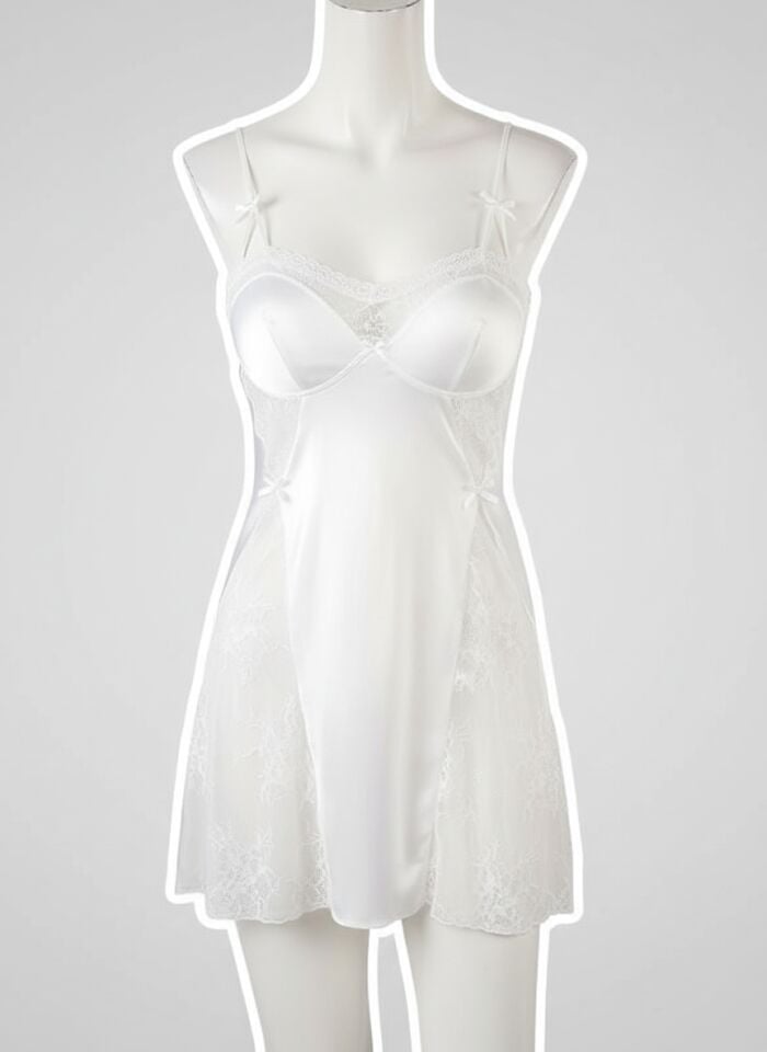 Arias Closet Beyaz Dantel Detaylı Fantezi Mini Saten Gecelik