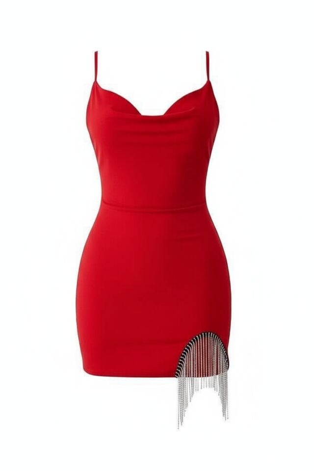 Arias Closet Bacak Kısmı Boncuk Detaylı Kırmızı Mini Fantezi Gecelik