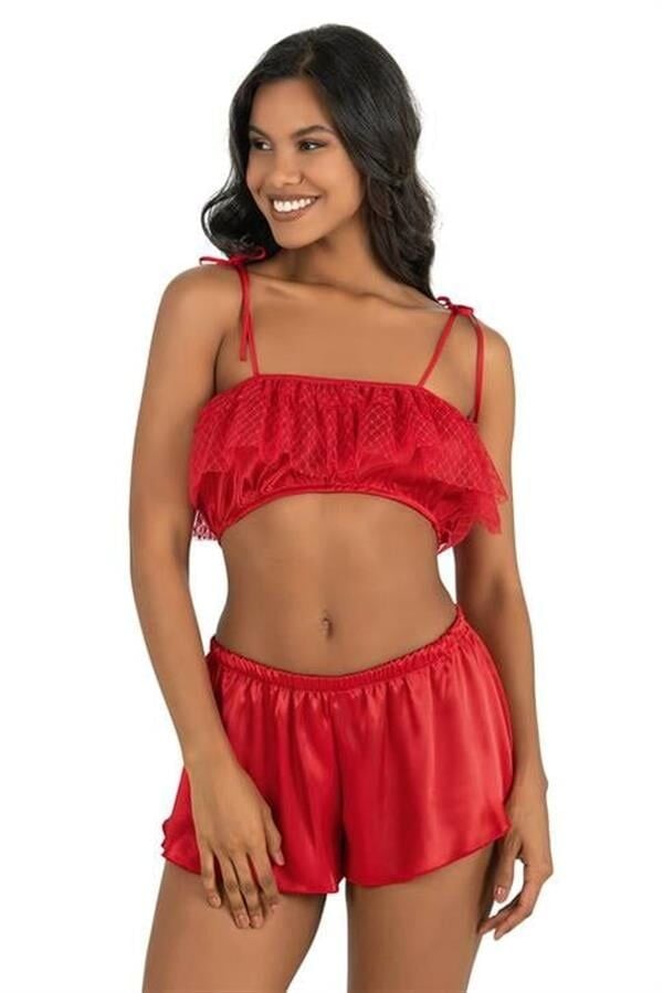Arias Closet Kırmızı Saten Şort Takımı 9206