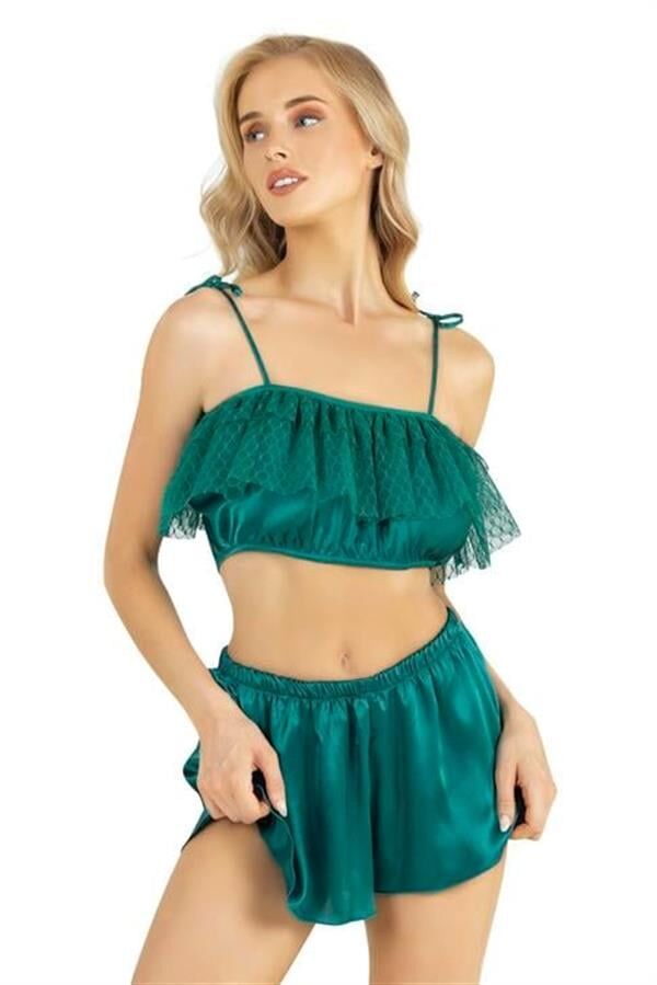 Arias Closet Zümrüt Saten Şort Takımı 9206