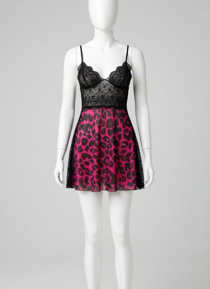 Arias Closet Leopar Desenli Dantel İşlemeli Fantezi Gecelik