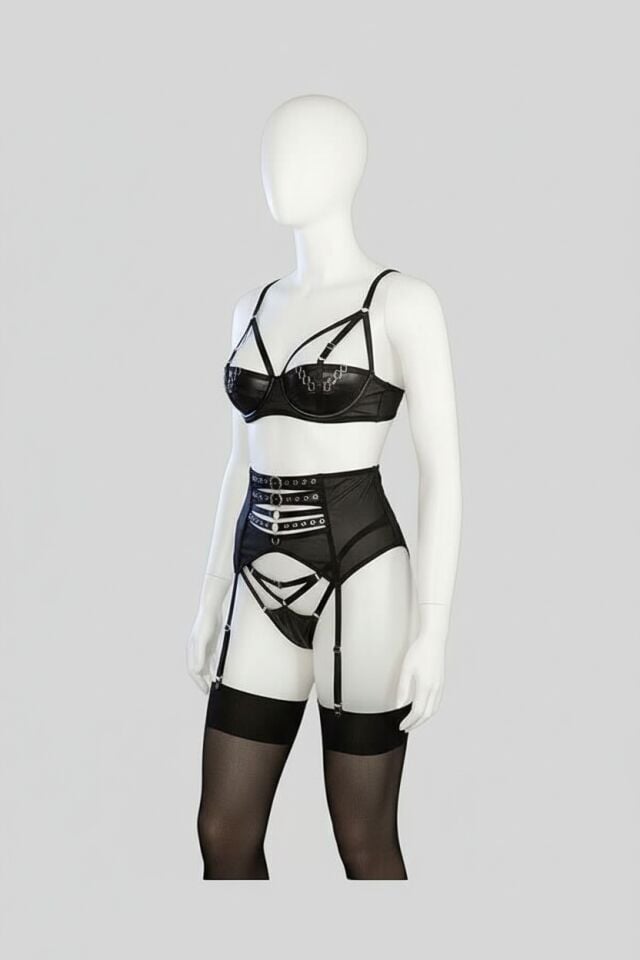 Arias Closet Özel Tasarım Çoraplı Fantezi Siyah Harness Takım